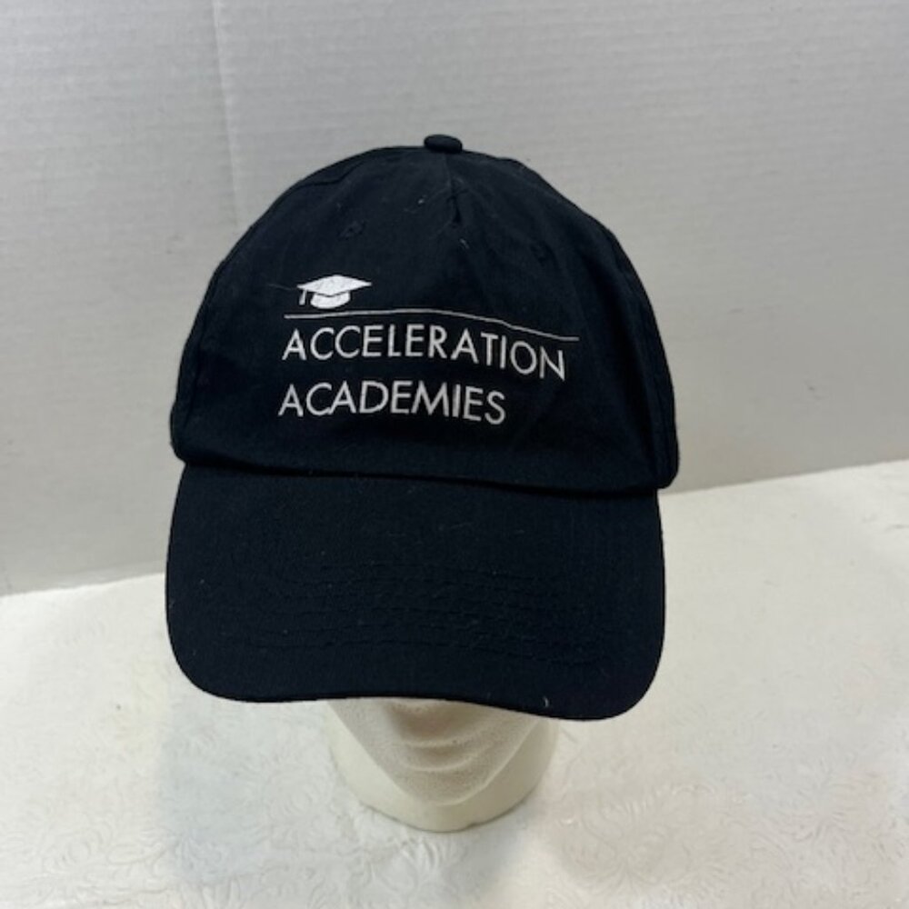 Acceleration Academies Baseball Cap Hat Black w/White Logo Velcro in Back NEW